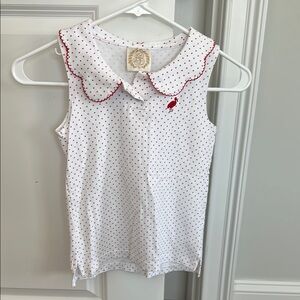 The Beaufort Bonnet Company White and Red Polka Dot Girls Sleeveless Polo Top
